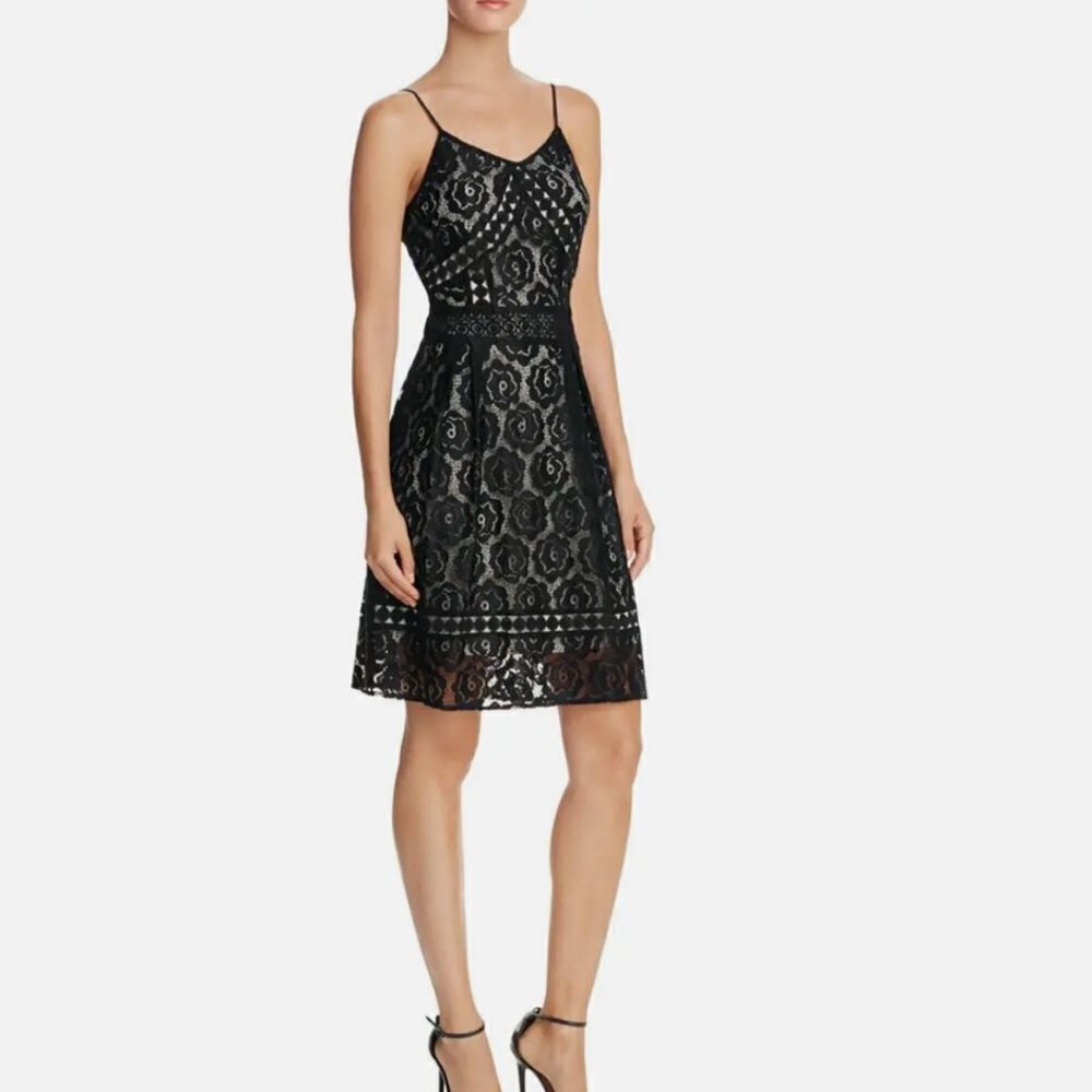 🏷 *NWT* Aqua Black Lace Dress with Nude Underlay - Timeless Elegance 🖤 - Picture 12 of 12
